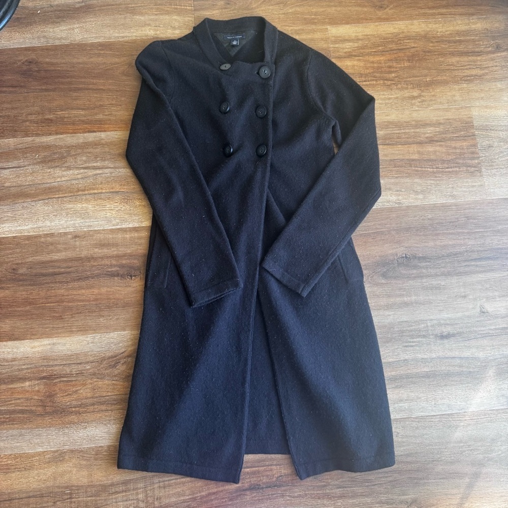 Tommy Hilfiger Lambswool & Angora Wool Double-Breasted Trench Coat Black Size M - Picture 2 of 8